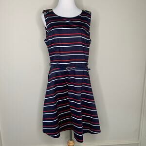 Tommy Hilfiger Blue Red White Striped A Line Dress Sz 14 Gold Buttons
